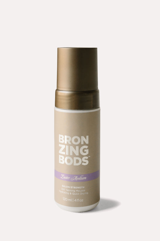 Bronzing Bods Medium self‑tanning mousse bottle front view – 200 mL pump